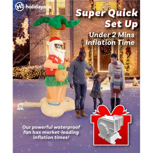 Christmas Inflatable. 8ft Hula Santa on Beach Giant Christmas Inflatable - Picture 4 of 7